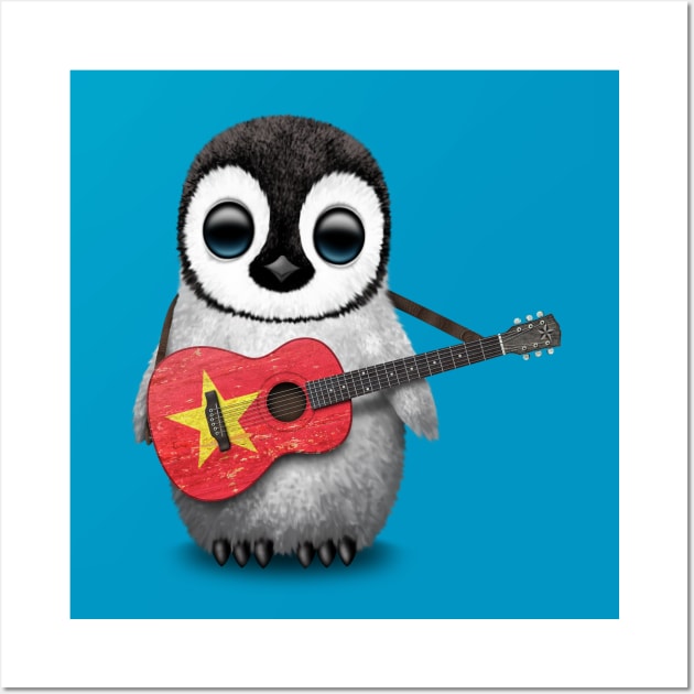 Baby Penguin Playing Vietnamese Flag Guitar Wall Art by jeffbartels